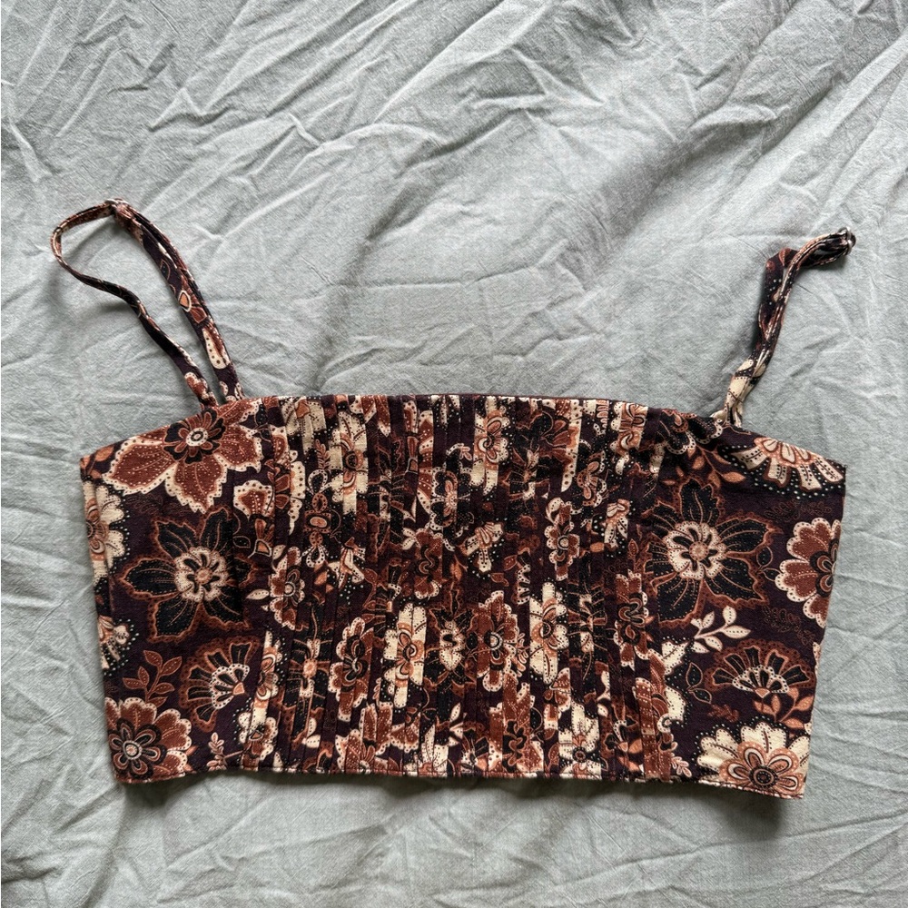 Rhythm Brown and White Ruched Camisole Crop Top